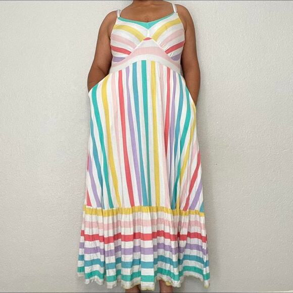Torrid White&Multi Rainbow Stripe Supersoft Tiered Maxi Dress Sz.3 - Picture 2 of 14